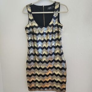 Black and gold sequin dress